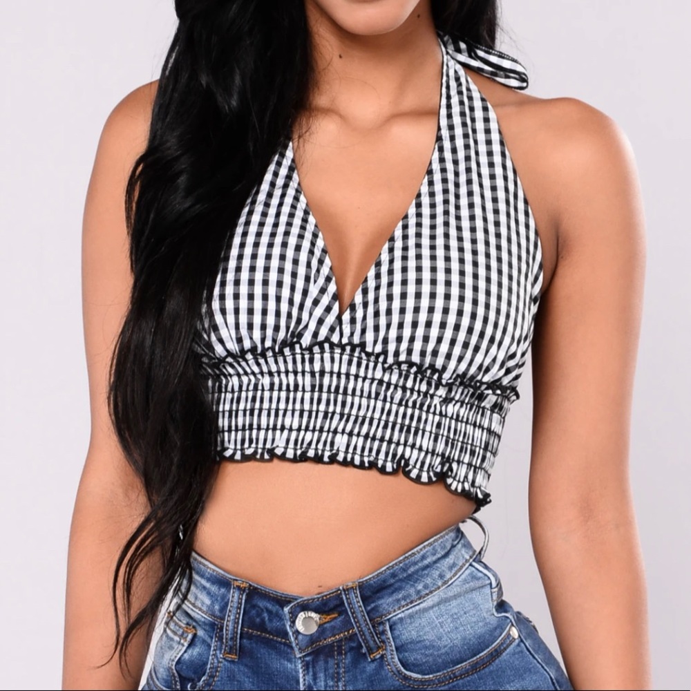 Gingham Print Halter Crop Top
